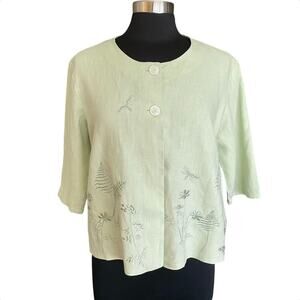 Portraits Northern Isles Pure Linen Embroidered Over Top Sz 10 Cottage Granny